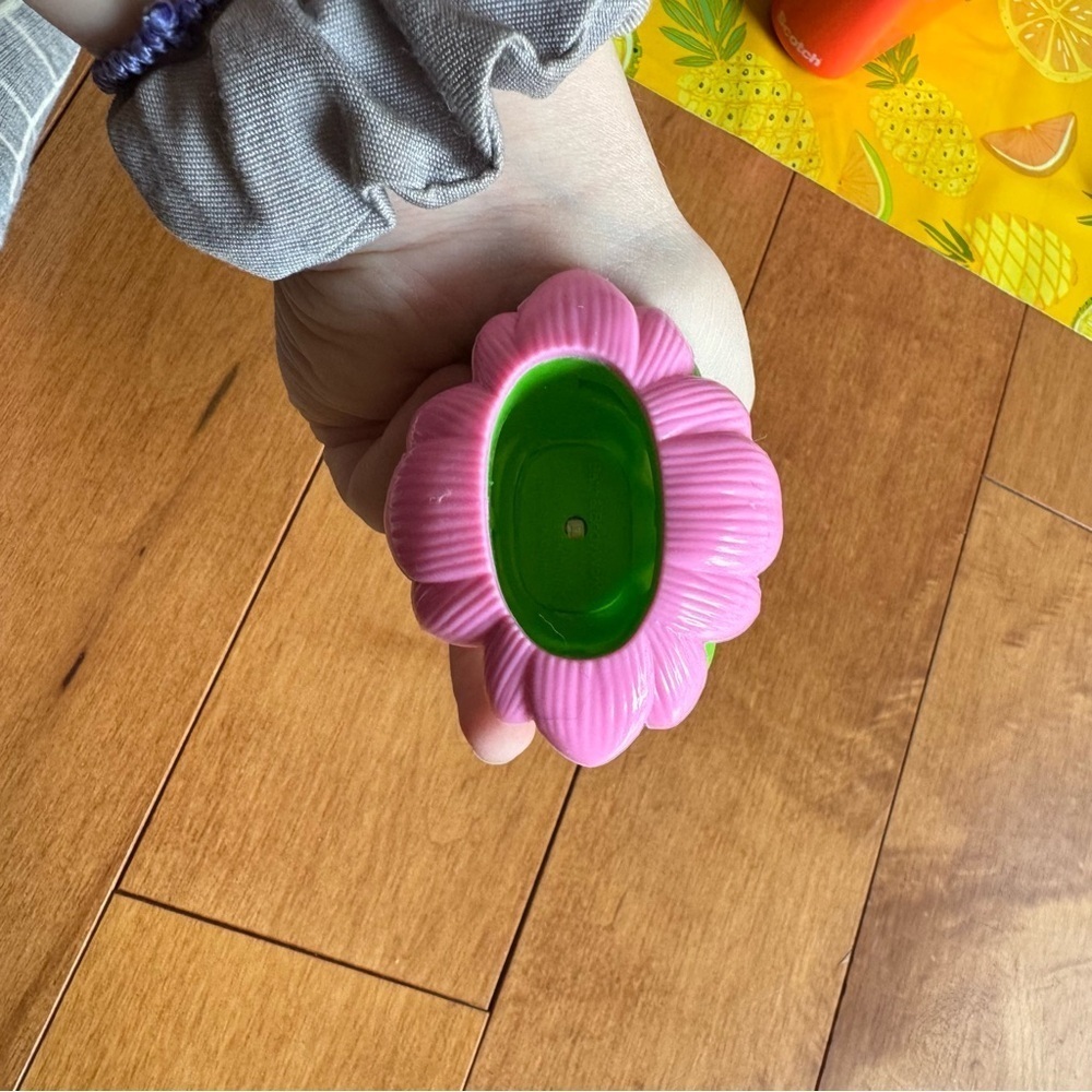 Vibrant Green Frog Yoga with Pink Petals Sanitizer Key Chain - Picture 2 of 5